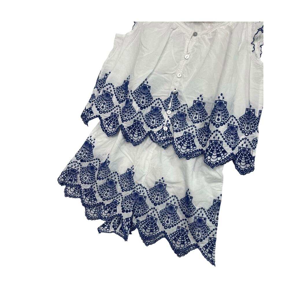 Calypso St Barth Pajama Set Womens Medium White Blue Embroidered Cotton Lounge - Picture 9 of 14